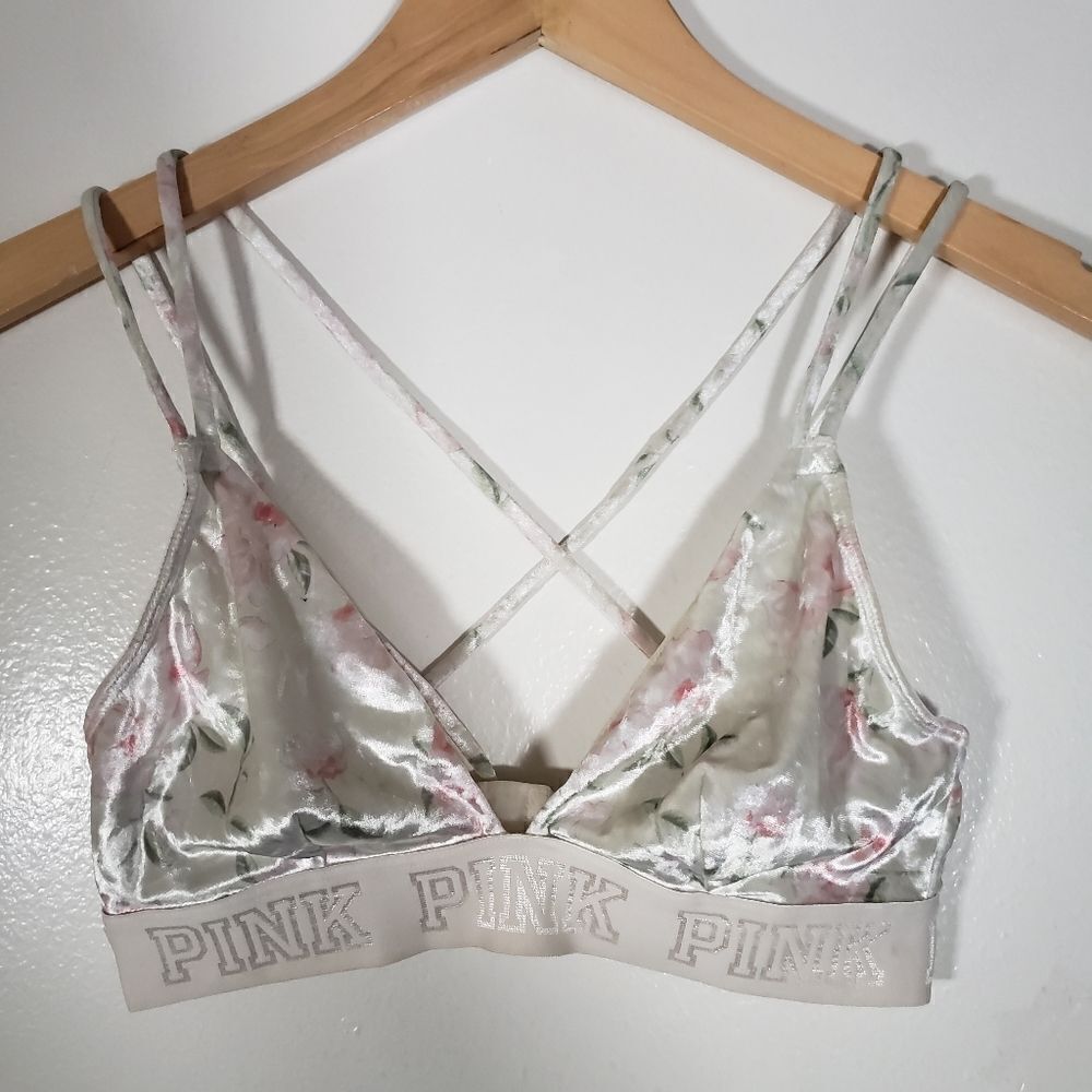 Victoria's Secret Crushed Velvet Floral Unlined Strappy Bralette Size S